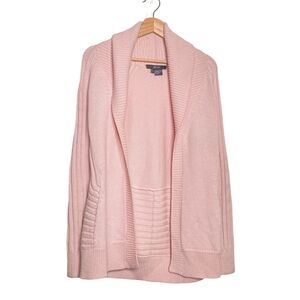 Per Se Merino Wool Women Open Front Pink Long Sleeve Knit Sweater Cardigan Small